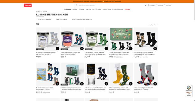 Witzige Herrensocken in Dosen, Gläsern und Bechern